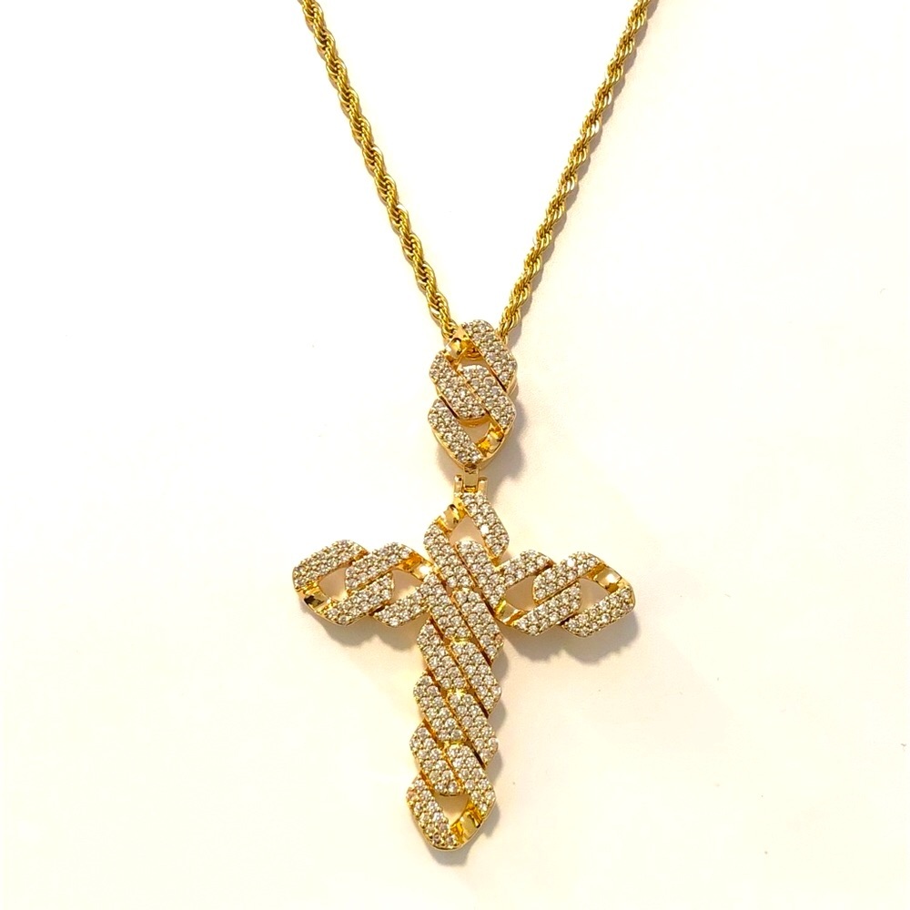Iced Out Cross Pendant Chain Necklace